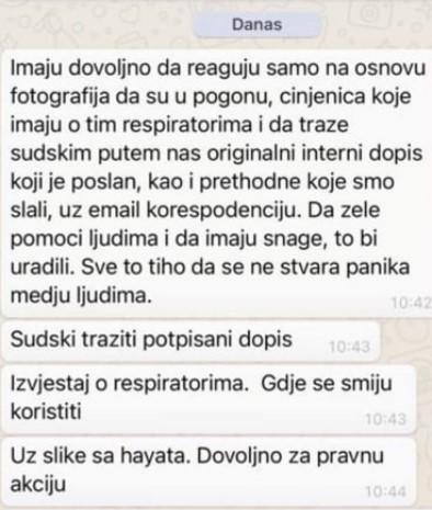 Faksimil SMS poruke anesteziologa sa KCUS-a - Avaz