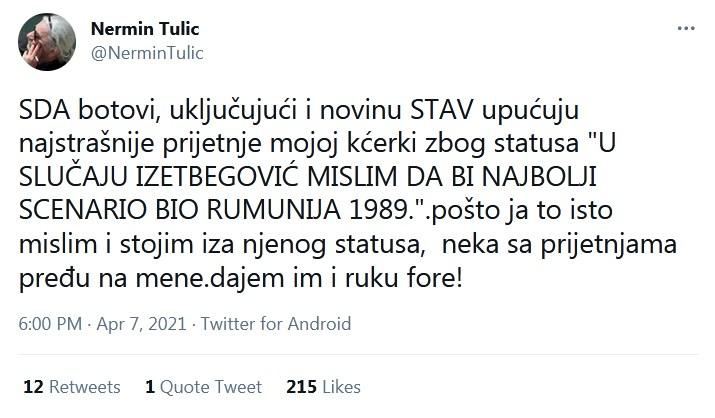 Status Tulića na Twitteru - Avaz