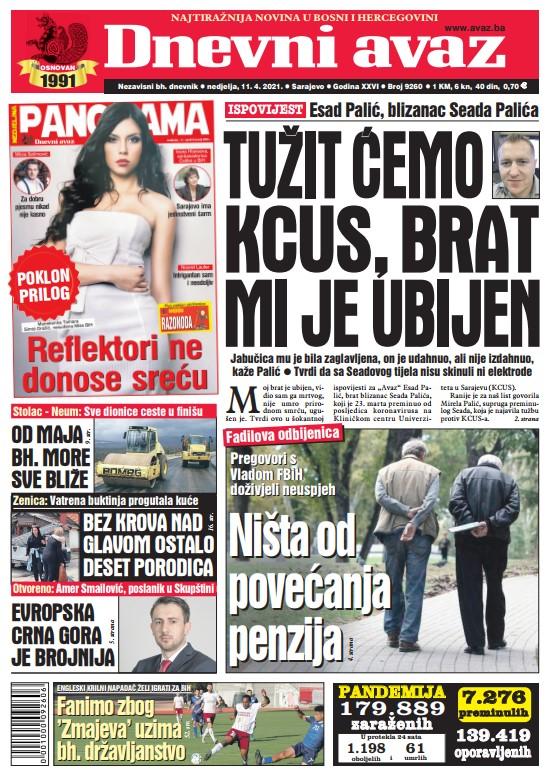 Današnja naslovna strana "Dnevnog avaza" - Avaz