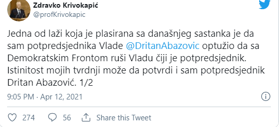 Objava na Twitteru - Avaz