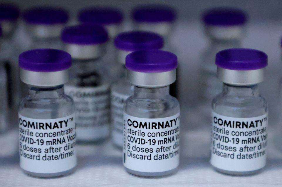 Vials of the Pfizer-BioNTech Comirnaty coronavirus disease (COVID-19) vaccine are pictured in a General practitioners practice in Berlin, Germany, April 10, 2021. - Avaz