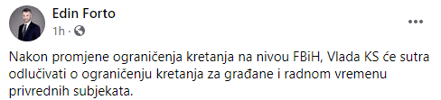 Objava Premijera KS na Facebooku - Avaz