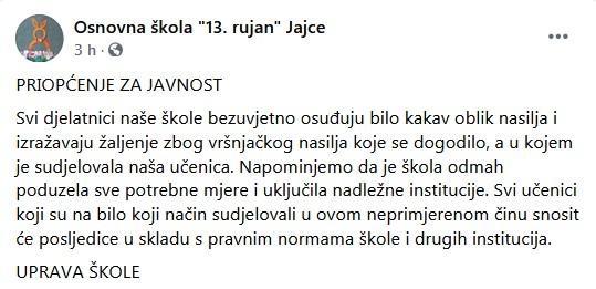 Status koji je objavila škola - Avaz