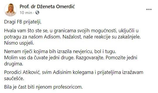 Profesorica objavila potresan status - Avaz