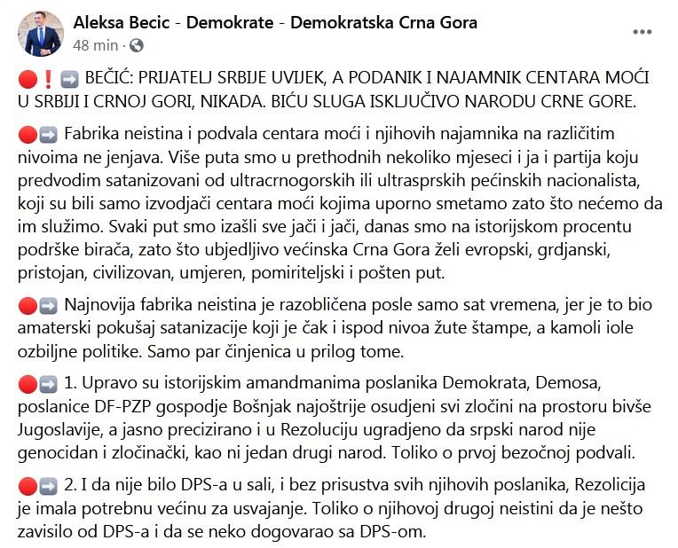 Status Alekse Bečića - Avaz