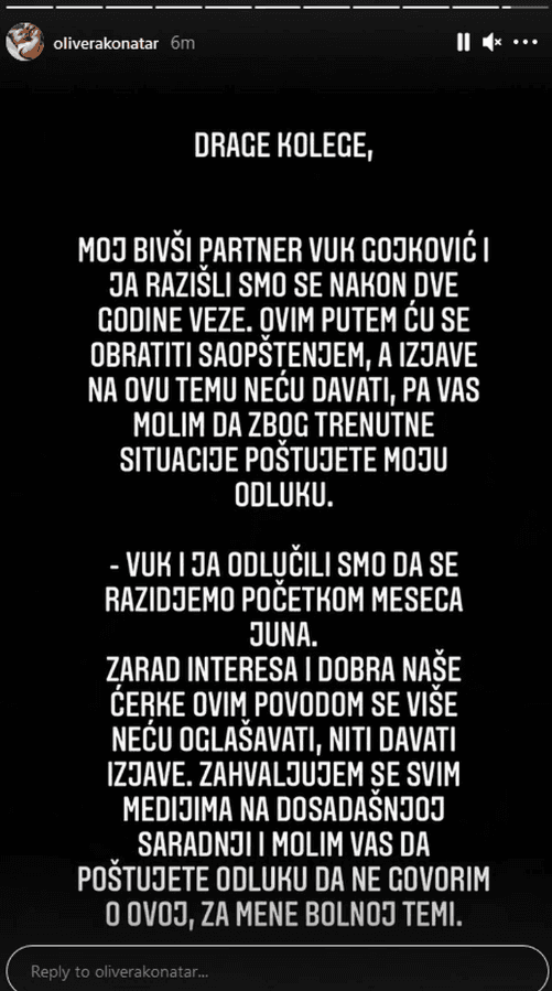 Oliverina objava na Instagramu - Avaz