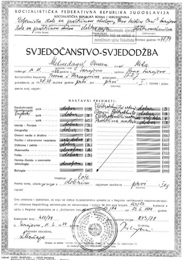 Facsimile of certificate of completion of first year of high school - Avaz