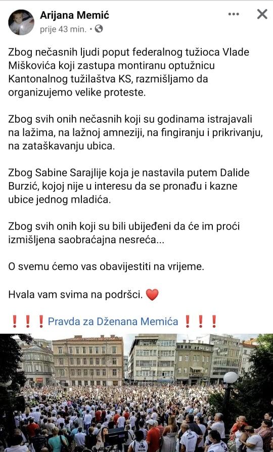 Status Arijane Memić na Facebooku - Avaz