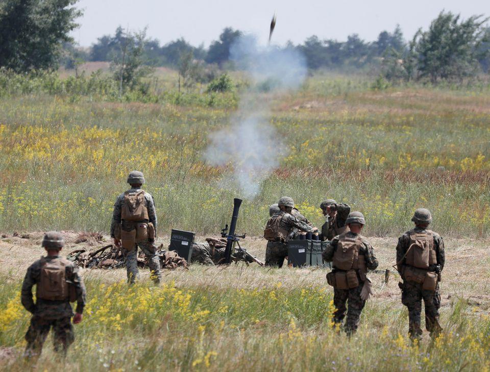 U.S. marines take part in a military exercises near Kherson, as Ukraine and the United States stage land military exercises involving more than 30 countries as part of multinational Sea Breeze 2021 drills, in southern Ukraine, July 2, 2021. - Avaz