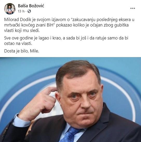 Objava Božovića na Facebooku - Avaz