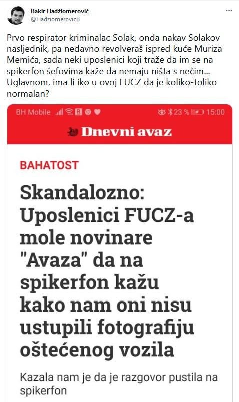 Status koji je objavio Hadžiomerović - Avaz