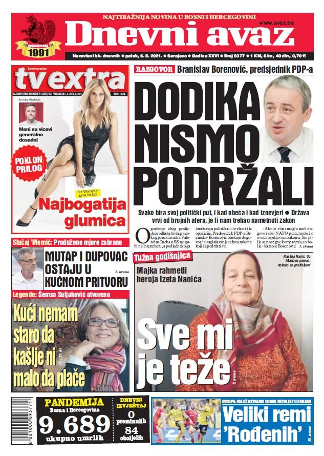 Današnja naslovnica "Dnevnog avaza" - Avaz