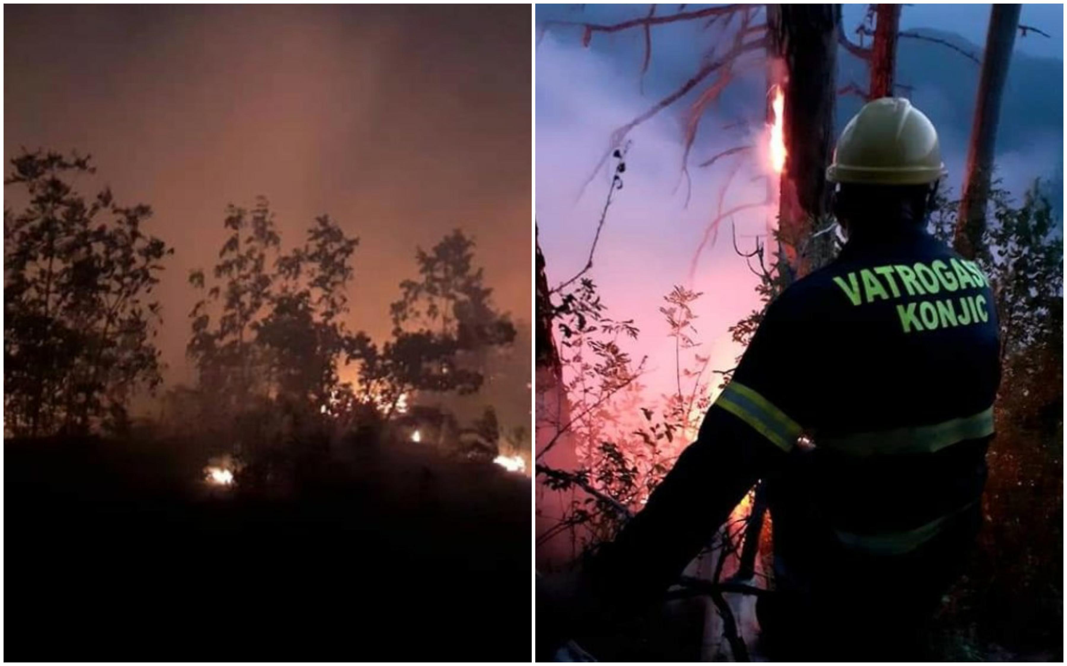 Planula šuma u podnožju planine Zvekuše, vatrogasci iz Konjica bore se da obuzdaju vatru