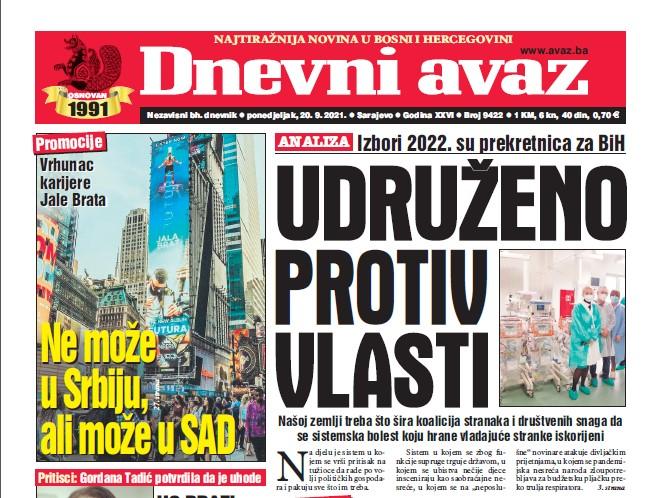 Danas u "Dnevnom avazu" čitajte: Udruženo protiv vlasti