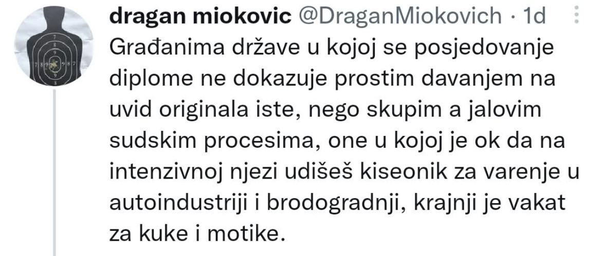 Objava na Twitteru - Avaz