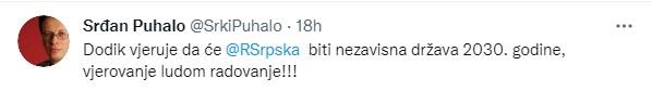 Objava Puhala na Twitteru - Avaz