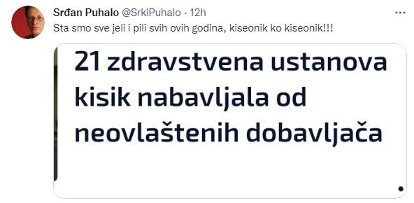 Objava Puhala na Twitteru - Avaz