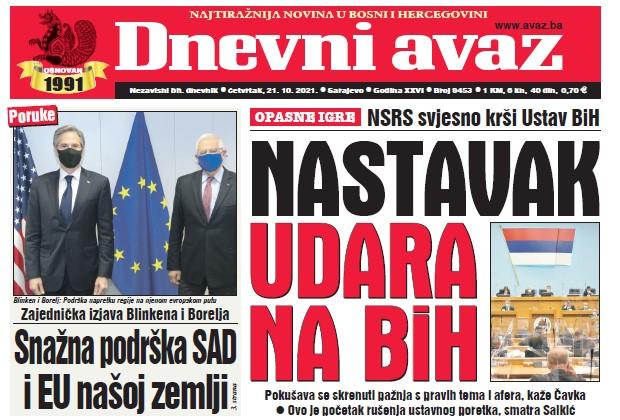 Danas u "Dnevnom avazu" čitajte: Nastavak udara na BiH