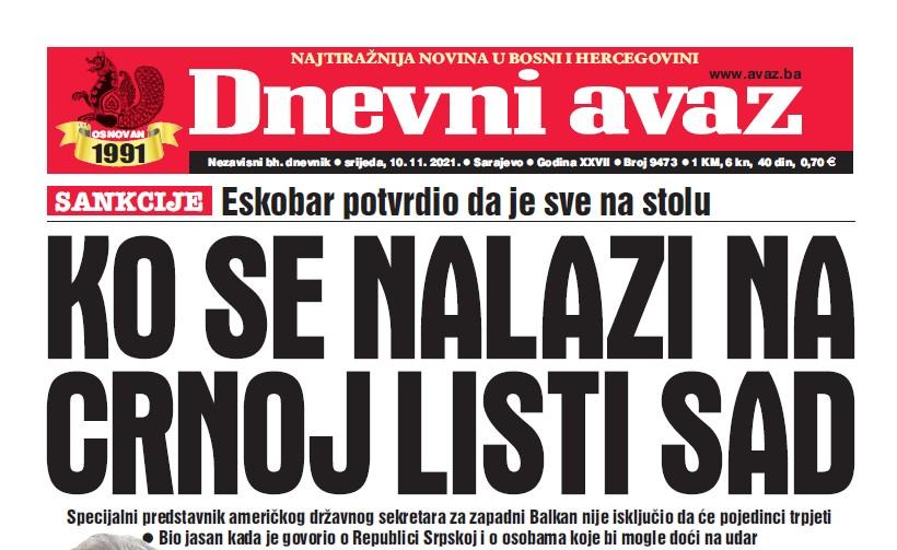 Danas u "Dnevnom avazu": Ko se nalazi na crnoj listi SAD