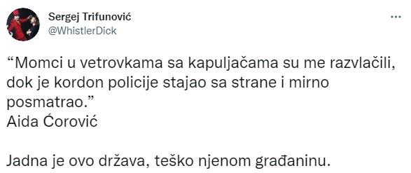 Objava Sergeja Trifunovića na Twitteru - Avaz