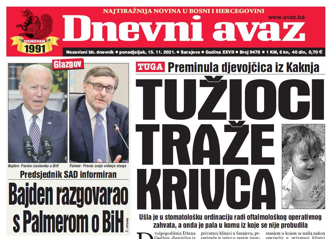 Danas u "Dnevnom avazu": Tužioci traže krivca