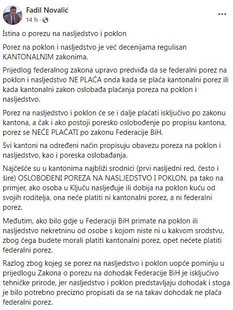 Status Fadila Novalića - Avaz