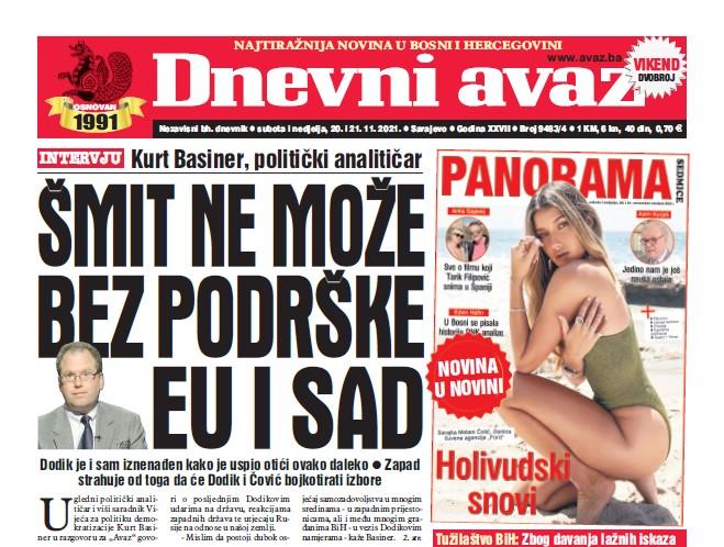 Danas u "Dnevnom avazu" čitajte: Šmit ne može bez podrške EU i SAD