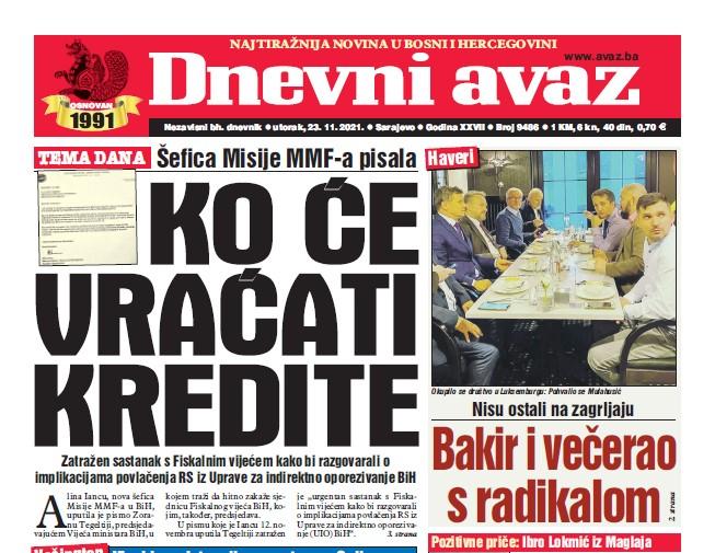 Danas u "Dnevnom avazu" čitajte: Ko će vraćati kredite