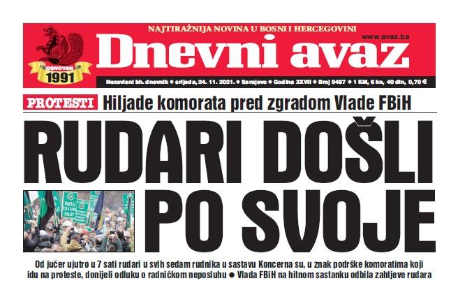 Danas u "Dnevnom avazu" čitajte: Rudari došli po svoje