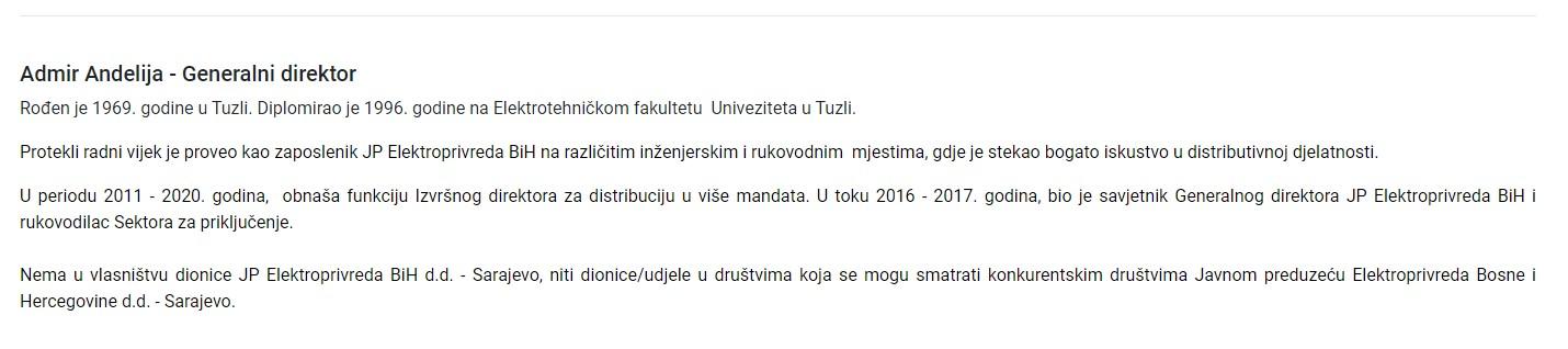 Zvanična biografija Andelija na stranici EPBiH - Avaz