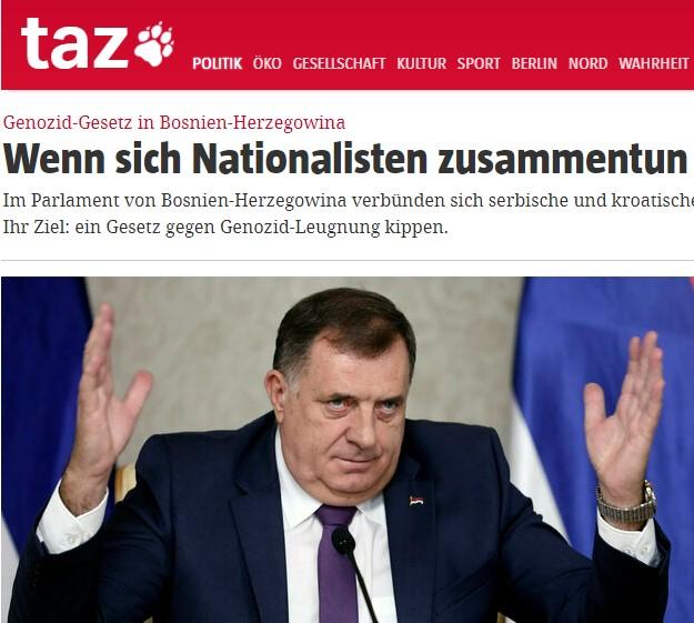 Njemački list TAZ: Srpski i hrvatski nacionalisti zajedno protiv Inckovog Zakona o zabrani negiranja genocida