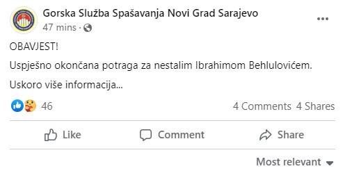 Objava GSS Novi Grad Sarajevo na Facebook-u - Avaz