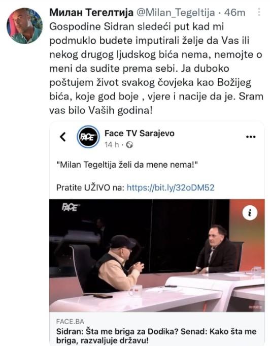 Reakcija Tegeltije - Avaz