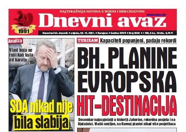 Danas u "Dnevnom avazu" čitajte: Bh. planine evropska hit-destinacija