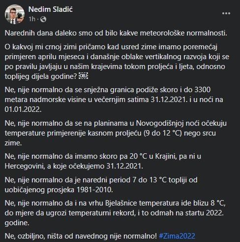 Status Nedima Sladića na Facebooku - Avaz