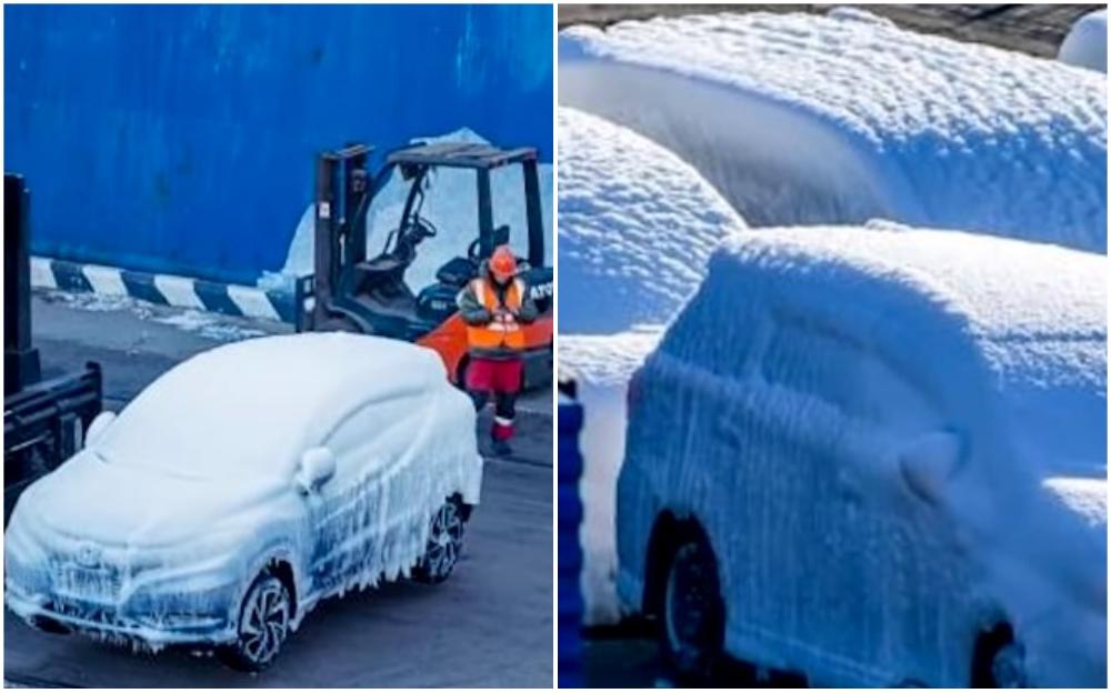 Prizori djeluju apokaliptično: U Rusiji istovareni automobili potpuno prekriveni debelim slojem leda