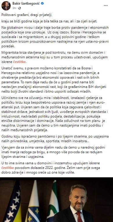 Objava Bakira Izetbegovića na Facebooku - Avaz