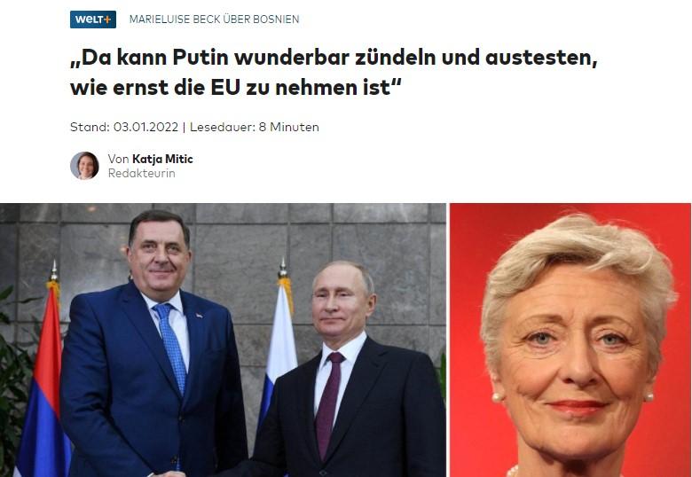 "Die Welt": Nova savezna vlada Njemačke treba ozbiljno shvatiti Dodikovo "zveckanje sabljom"