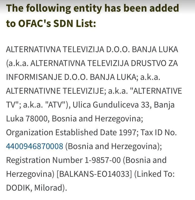 Sankcije Dodiku i Alternativnoj televiziji - Avaz