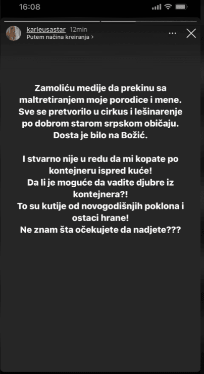 Karleuša se oglasila na Instagramu - Avaz