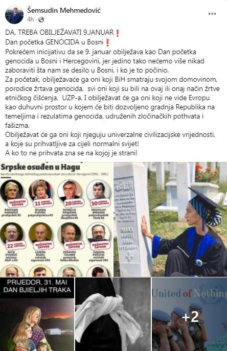 Objava koju je Mehmedović postavio na Facebooku - Avaz