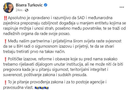 Objava Turković na Facebooku - Avaz