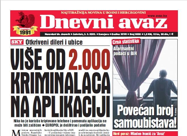 Danas u "Dnevnom avazu" čitajte: Više od 2.000 kriminalaca na aplikaciji