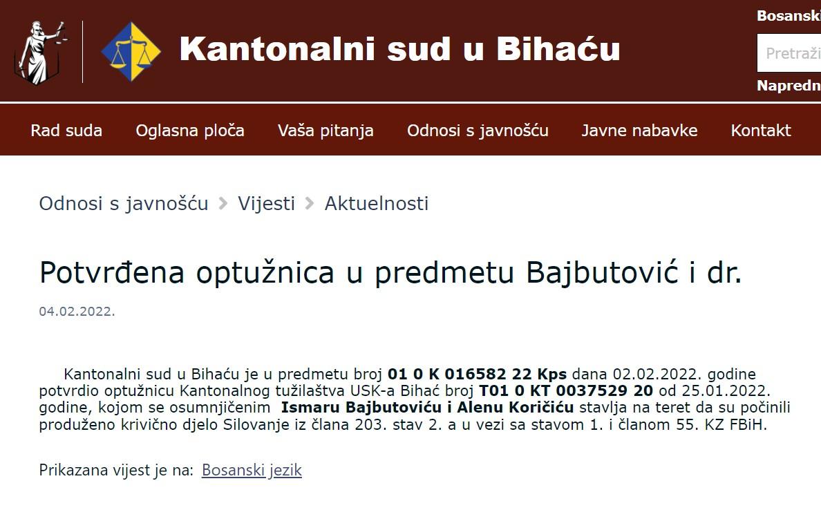 Saopćenje Kantonalnog suda Bihać - Avaz