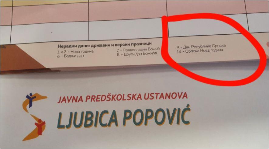 Tviteraši ogorčeni: Neustavni dan RS u "Porodičnom kalendaru" u podgoričkom vrtiću