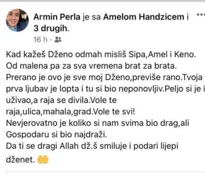 Dženanovi prijatelji ostavili su mnoge emotivne poruke - Avaz