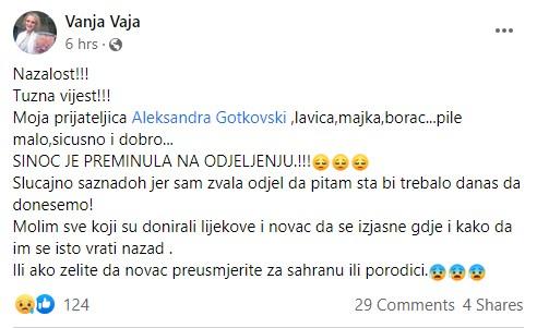 Objava Vanje Subašić na Facebook-u - Avaz