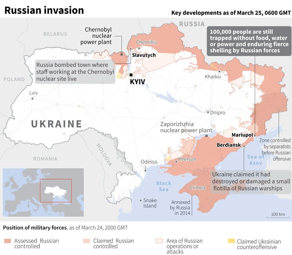 Mapa napada Rusije na Ukrajinu - Avaz