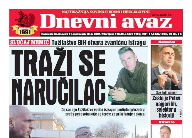 Danas u "Dnevnom avazu" čitajte: Traži se naručilac