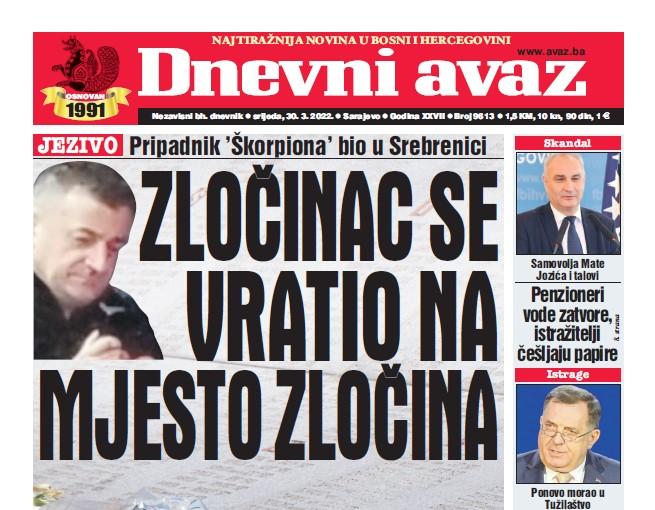 Danas u "Dnevnom avazu" čitajte: Zločinac se vratio na mjesto zločina